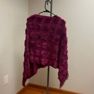 Fringed Burgundy Poncho